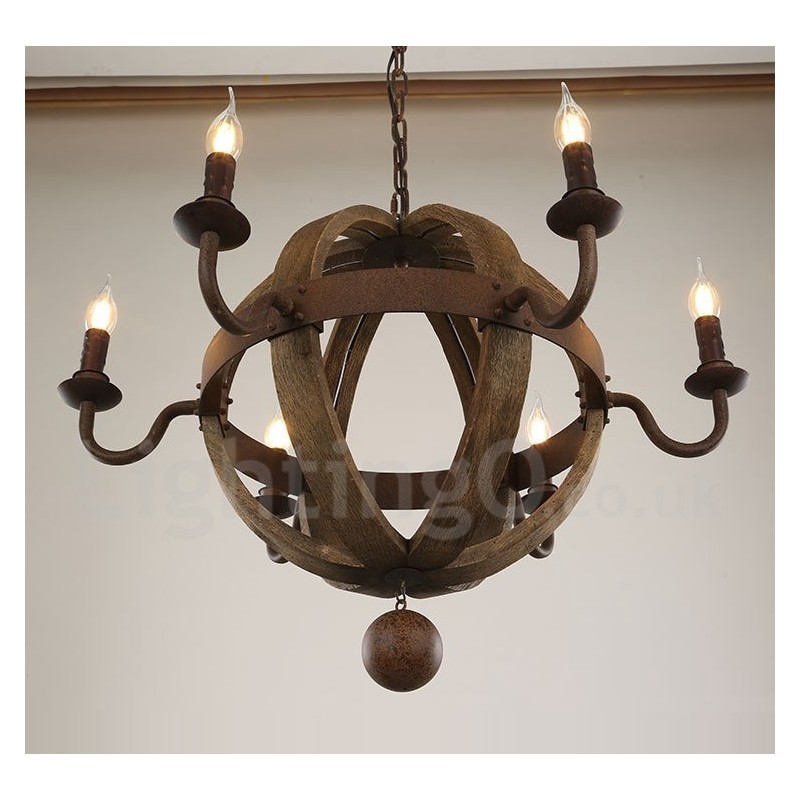 Lustre de madeira vintage country com 6 luzes