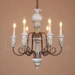 Lustre de madeira vintage country com 6 luzes e camada única para iluminação