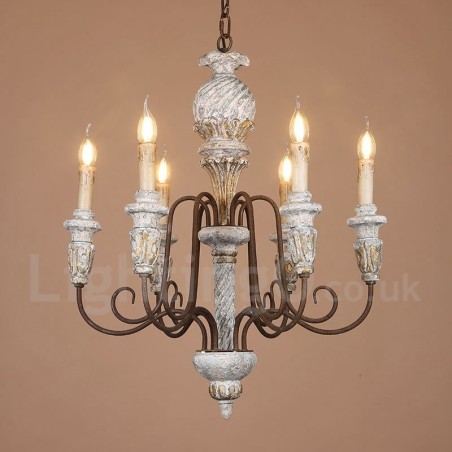 Lustre de madeira vintage country com 6 luzes e camada única para iluminação Lustre de madeira vintage country com 6 luzes e camada única para iluminação