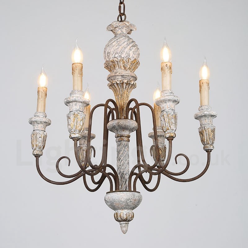 Lustre de madeira vintage country com 6 luzes e camada única para iluminação