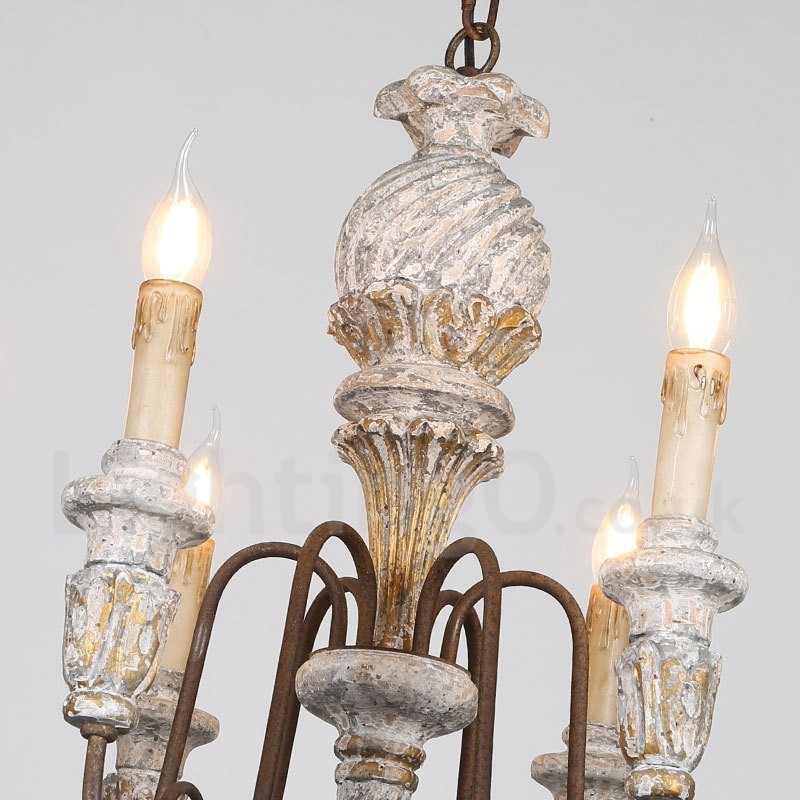 Lustre de madeira vintage country com 6 luzes e camada única para iluminação