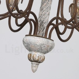 Lustre de madeira vintage country com 6 luzes e camada única para iluminação