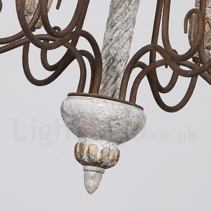 Lustre de madeira vintage country com 6 luzes e camada única para iluminação