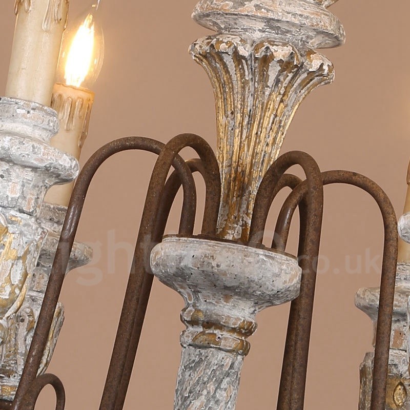 Lustre de madeira vintage country com 6 luzes e camada única para iluminação