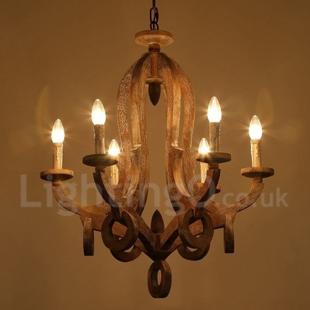 Lustre de madeira vintage country de 6 luzes de camada única, lâmpada de madeira Lustre de madeira vintage country de 6 luzes de camada única, lâmpada de madeira
