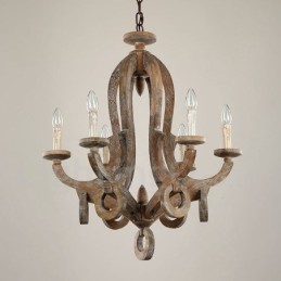 Lustre de madeira vintage country de 6 luzes de camada única, lâmpada de madeira