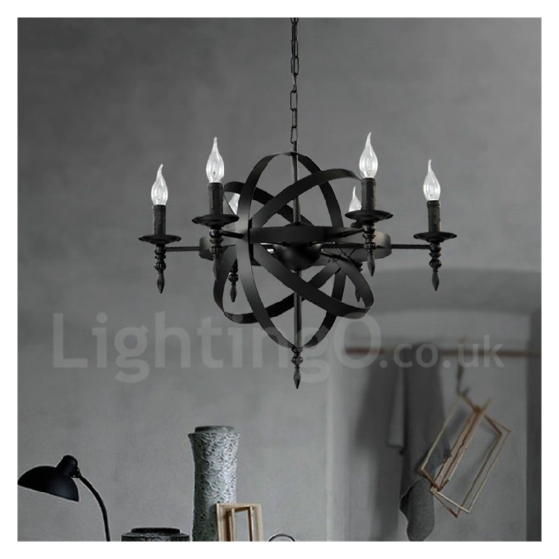 Lustre retrô vintage de metal com 6 luzes e camada única