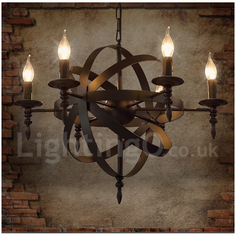 Lustre retrô vintage de metal com 6 luzes e camada única