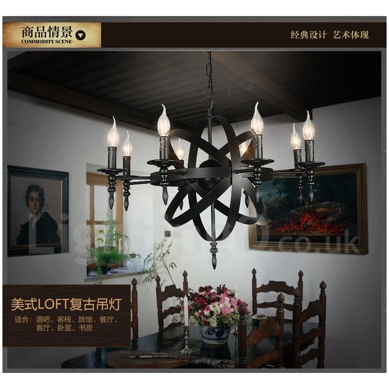 Lustre retrô vintage de metal com 6 luzes e camada única