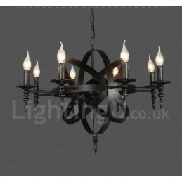 Lustre de metal vintage retrô preto com 8 luzes e camada única