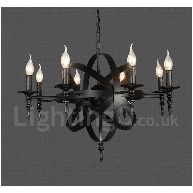 Lustre de metal vintage retrô preto com 8 luzes e camada única