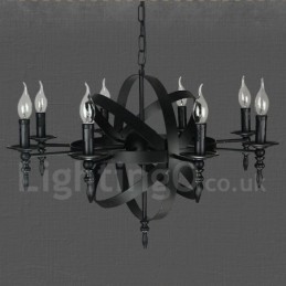 Lustre de metal vintage retrô preto com 8 luzes e camada única