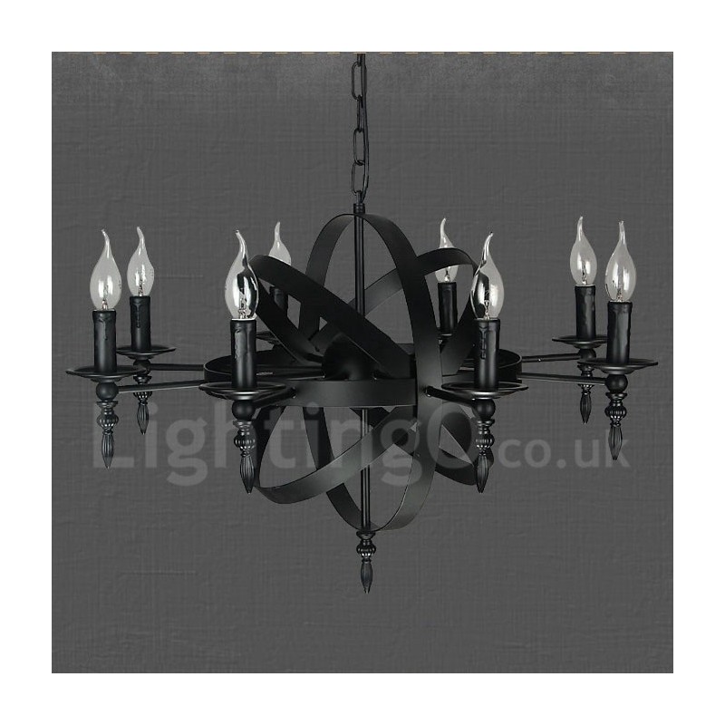 Lustre de metal vintage retrô preto com 8 luzes e camada única
