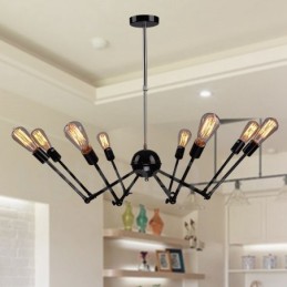 Lustre de metal vintage retrô preto com 8 luzes e camada única