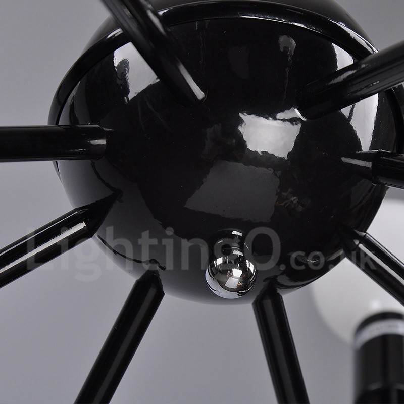 Lustre de metal vintage retrô preto com 8 luzes e camada única