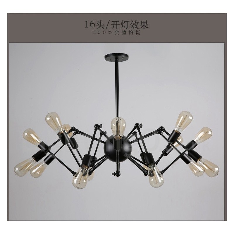 Lustre de metal vintage retrô preto com 8 luzes e camada única