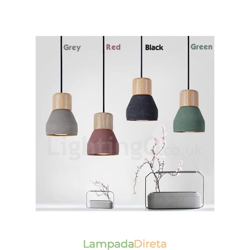 Luz única moderna contemporânea multi cores madeira concreto pingente luz