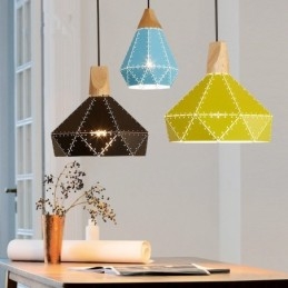 Luminária pendente de metal contemporânea moderna de madeira com 1 luz