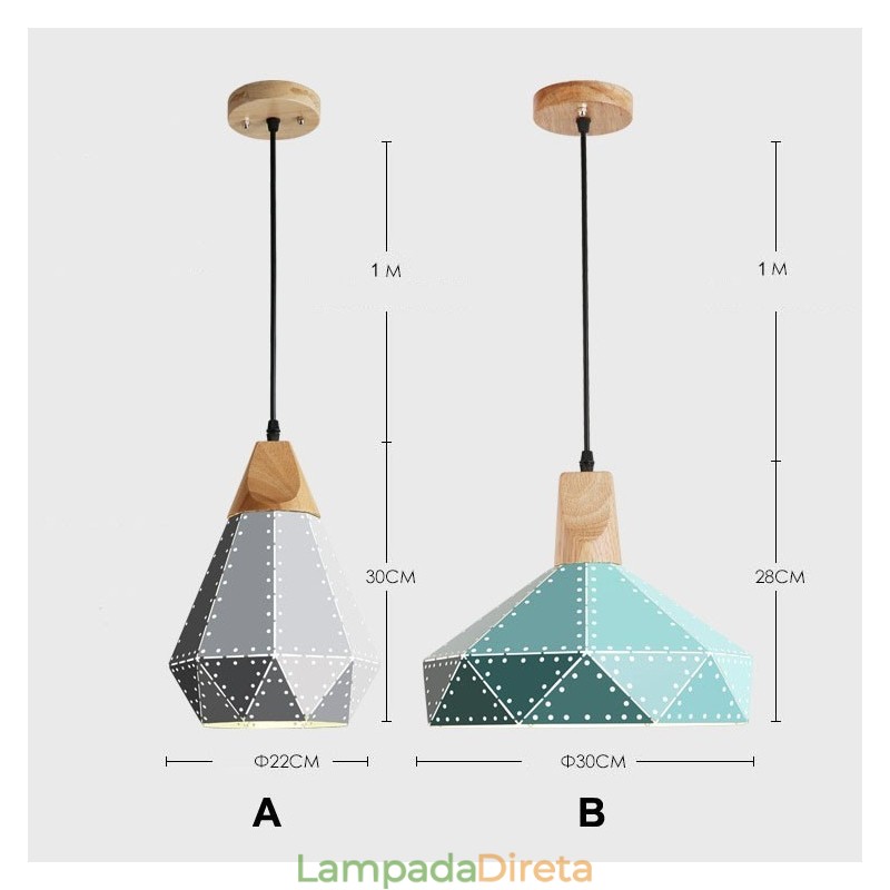 Luminária pendente de metal contemporânea moderna de madeira com 1 luz