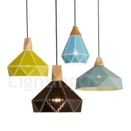 Luminária pendente de metal contemporânea moderna de madeira com 1 luz