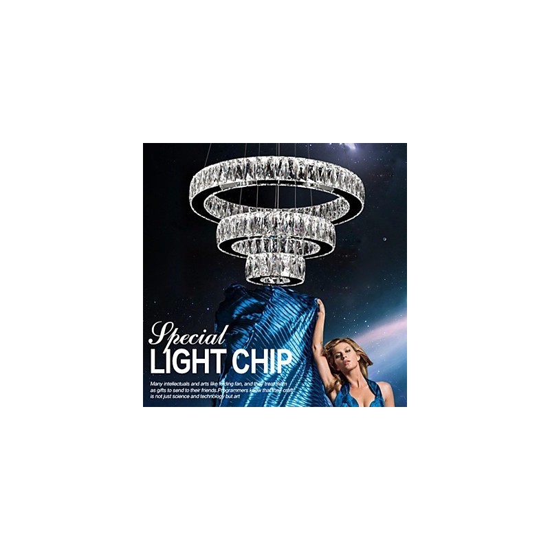 Lustre de cristal Luzes Iluminação moderna Três anéis D305070 K9 Grandes luminárias de teto de cristal