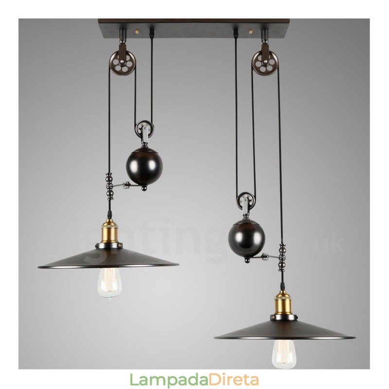 Luminária pendente de metal vintage country com 2 luzes