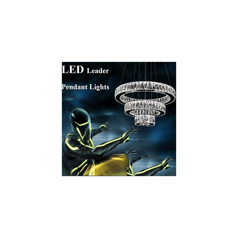 Lustre de cristal Luzes Iluminação moderna Três anéis D305070 K9 Grandes luminárias de teto de cristal