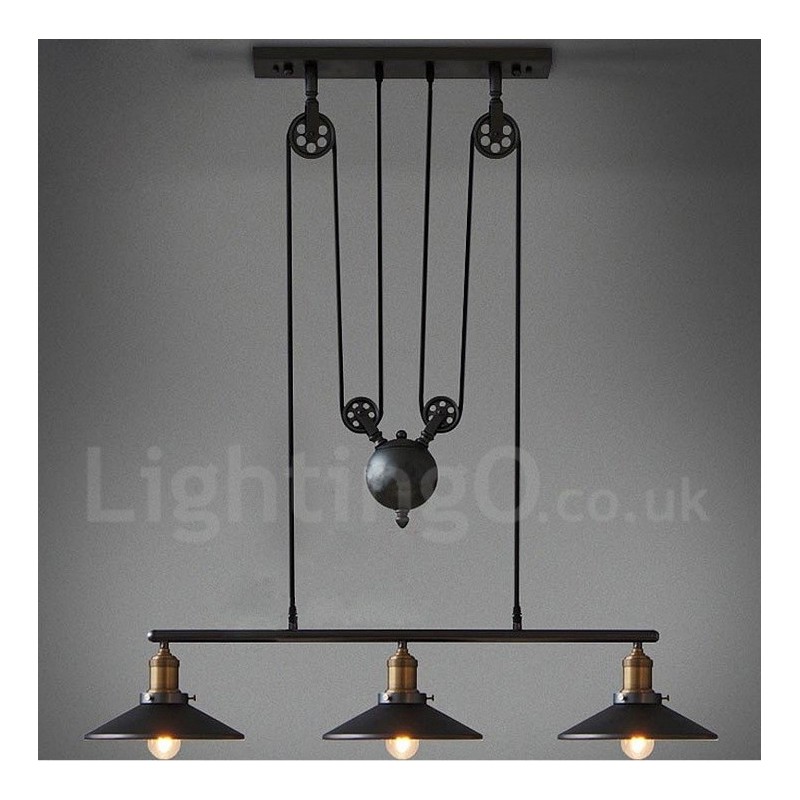 Luminária pendente de metal vintage country com 3 luzes
