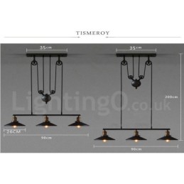 Luminária pendente de metal vintage country com 3 luzes