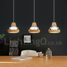 Luminária pendente de madeira e metal para sala de jantar