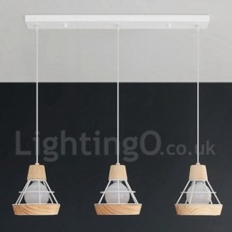 Luminária pendente de madeira e metal para sala de jantar