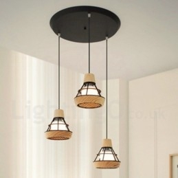 Luminária pendente de madeira e metal para sala de jantar