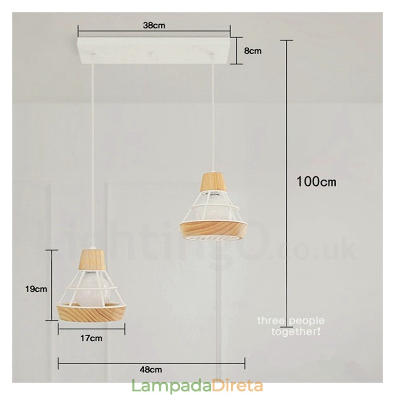 Luminária pendente de madeira e metal para sala de jantar