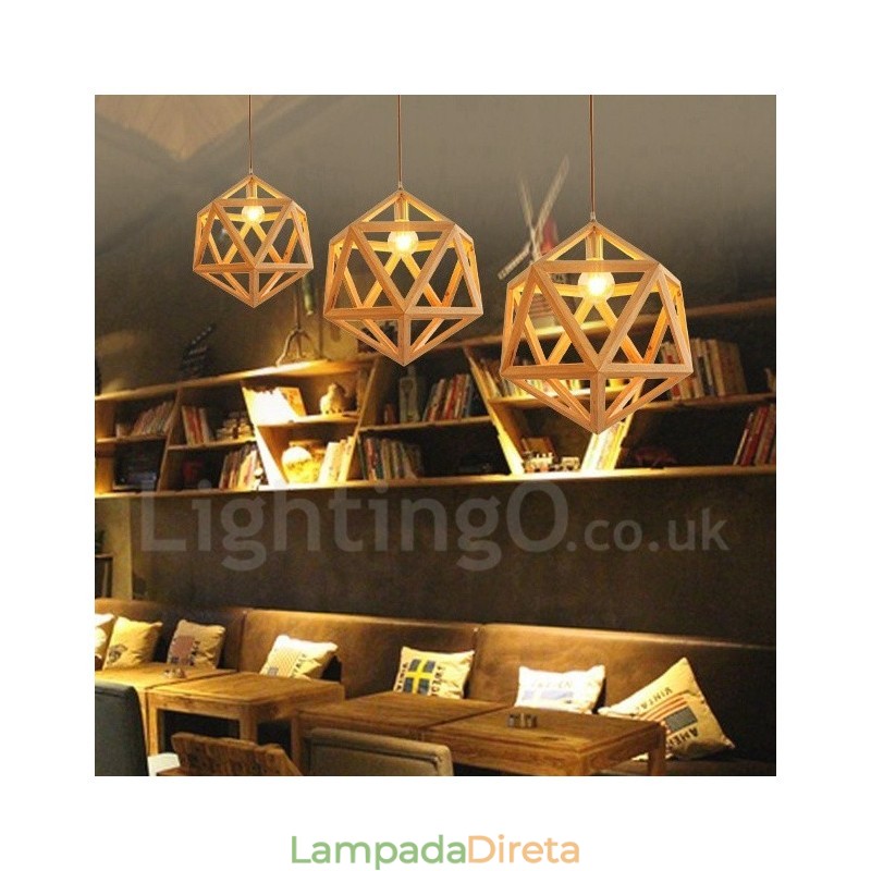 1 Luz Moderna Contemporânea De Madeira Pendente Luz