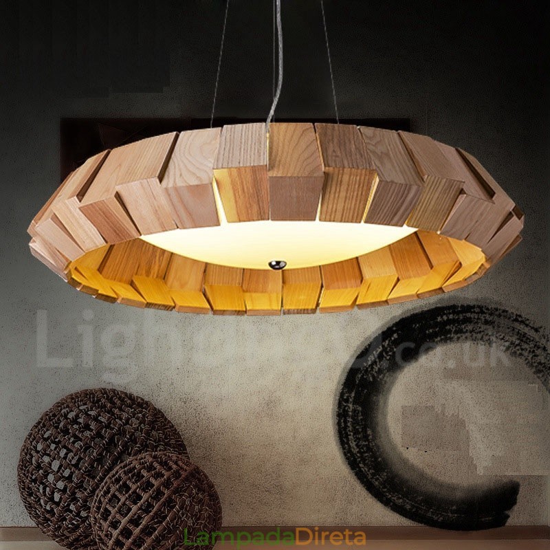 Luminária pendente de madeira contemporânea moderna