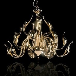 Lustre moderno 18 luzes G4 banhado a ouro