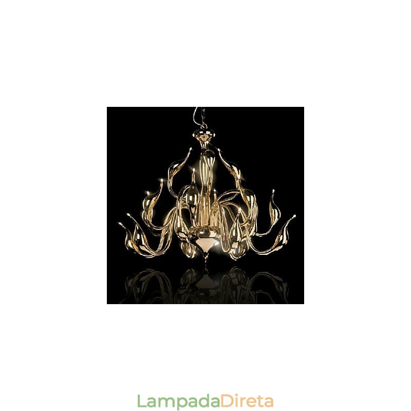 Lustre moderno 18 luzes G4 banhado a ouro