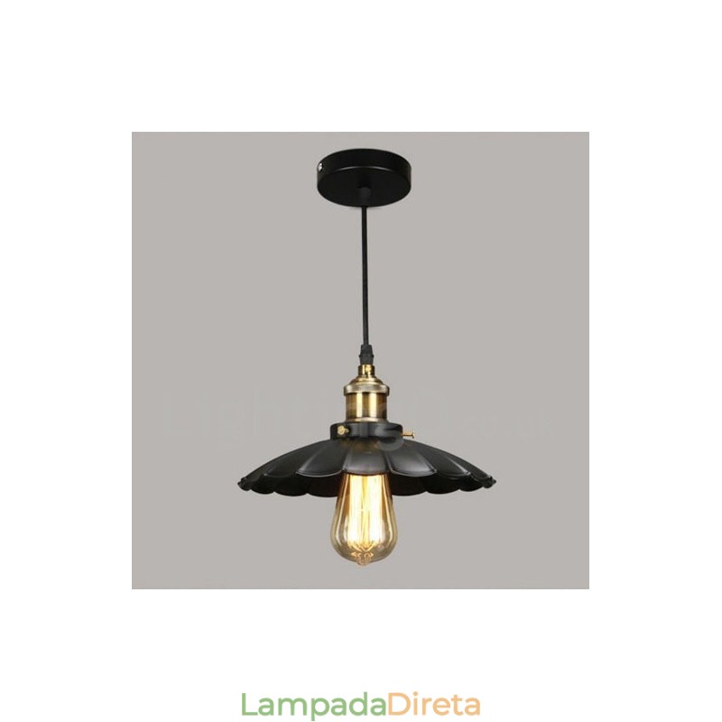 Luminária pendente vintage de metal preto