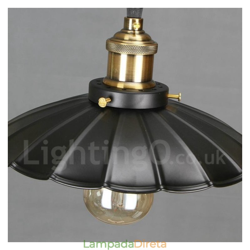Luminária pendente vintage de metal preto