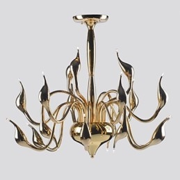 Lustre moderno 18 luzes G4 banhado a ouro