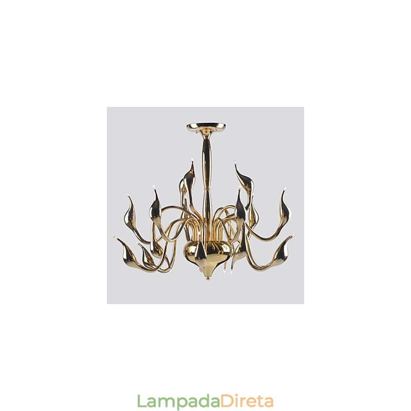 Lustre moderno 18 luzes G4 banhado a ouro