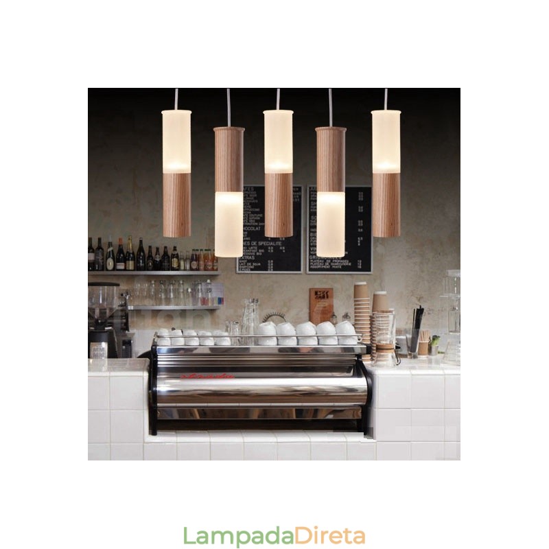 Luminária pendente de madeira moderna contemporânea com 5 luzes