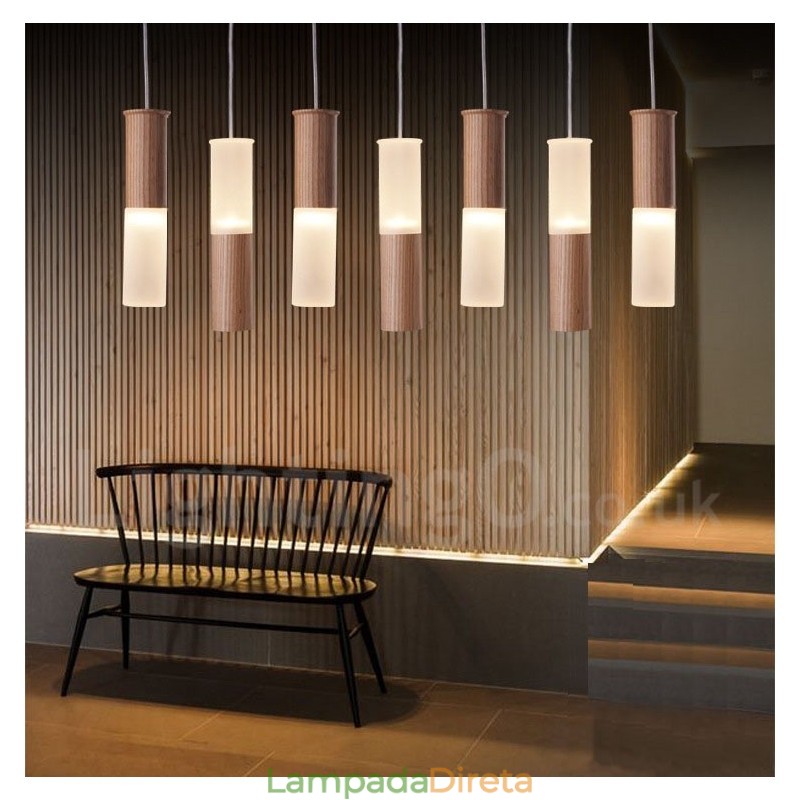 Luminária pendente de madeira moderna contemporânea com 7 luzes