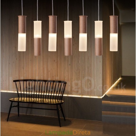 Luminária pendente de madeira moderna contemporânea com 7 luzes Luminária pendente de madeira moderna contemporânea com 7 luzes