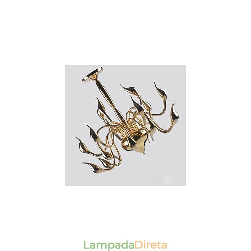 Lustre moderno 18 luzes G4 banhado a ouro