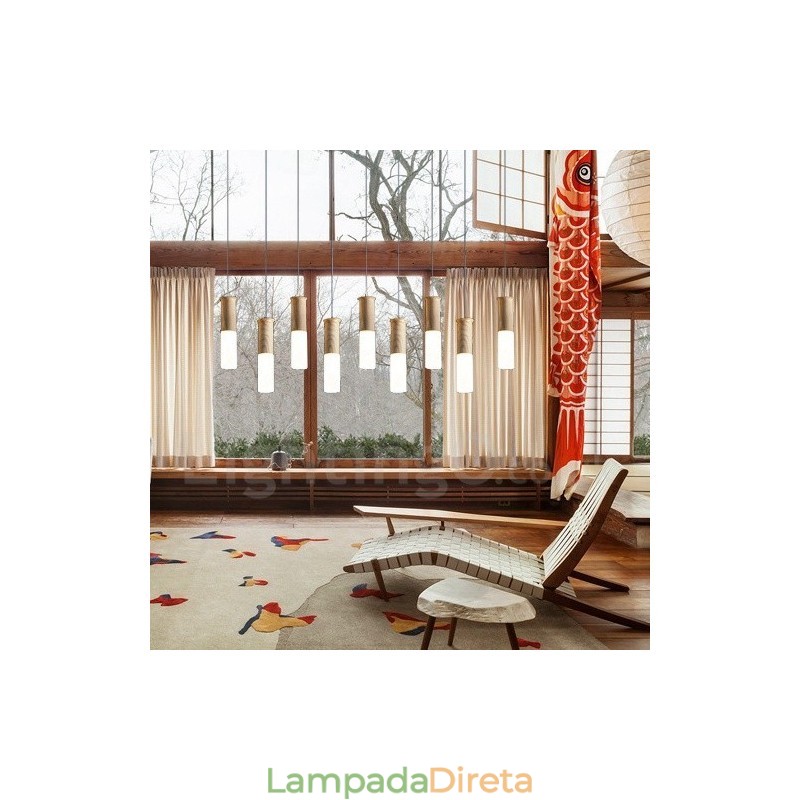 Luminária pendente de madeira moderna contemporânea com 9 luzes