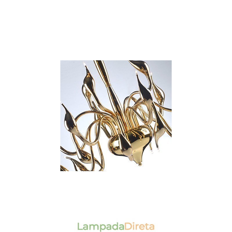 Lustre moderno 18 luzes G4 banhado a ouro