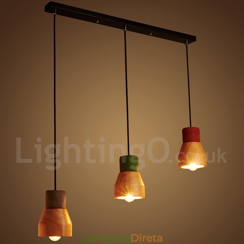 Luminária pendente de concreto de madeira vintage