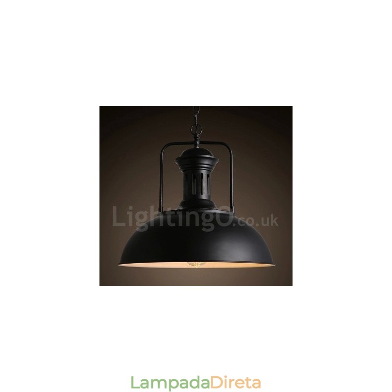Luminária pendente de metal vintage country preta