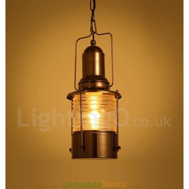Retro Vintage 1 Luz Lanterna Cobre Pendente Luz